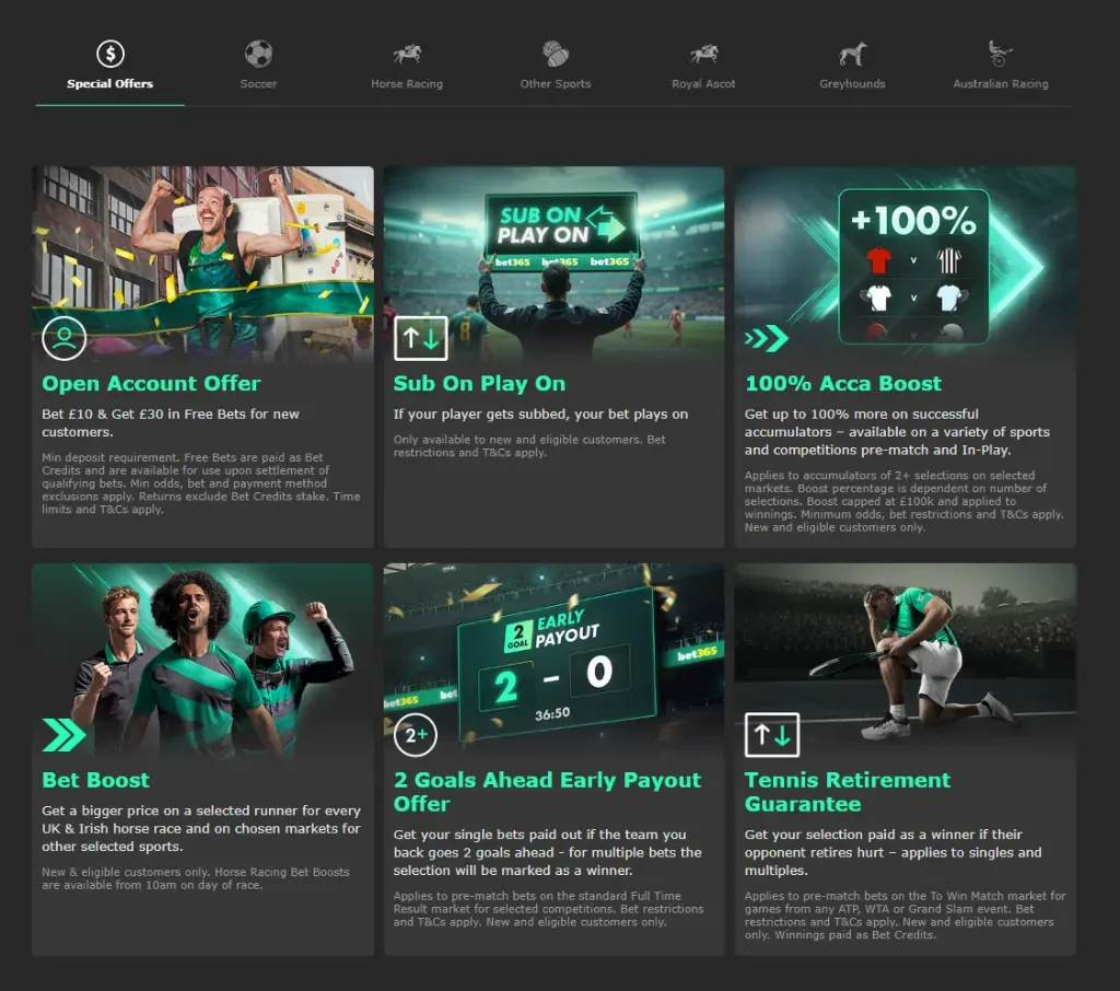 bet365 - Banner with special offers for betting.