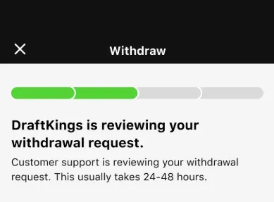 DraftKings - Screenshot with withdrawal status.