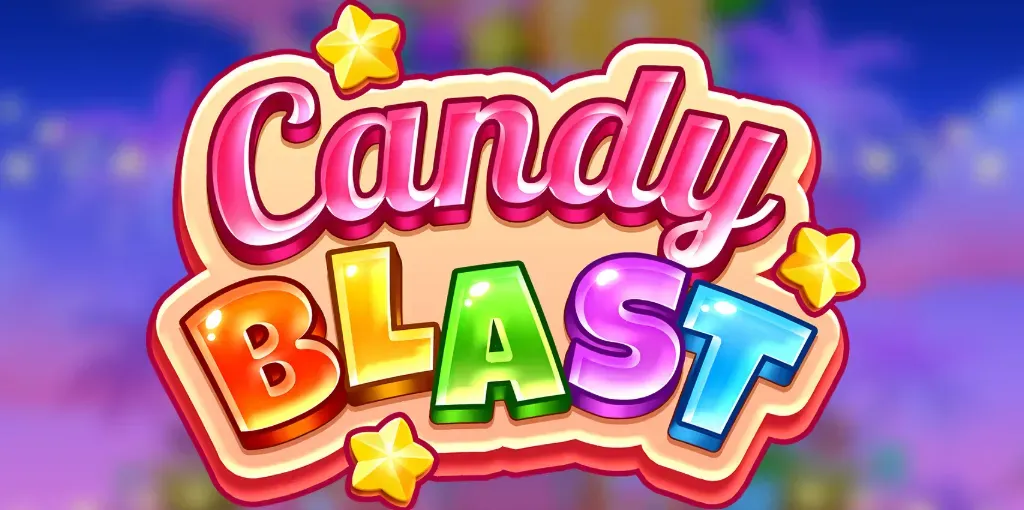 Candy Blast - Logo with colorful text and stars.