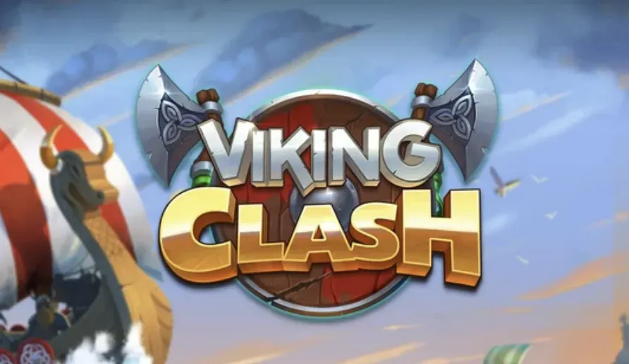 Viking Clash - Logo with axes and shield.