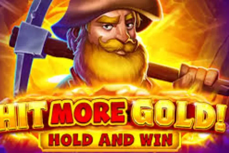 Hit More Gold - Banner with miner character.