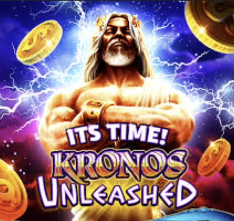 Kronos Unleashed - Banner with lightning and coins.