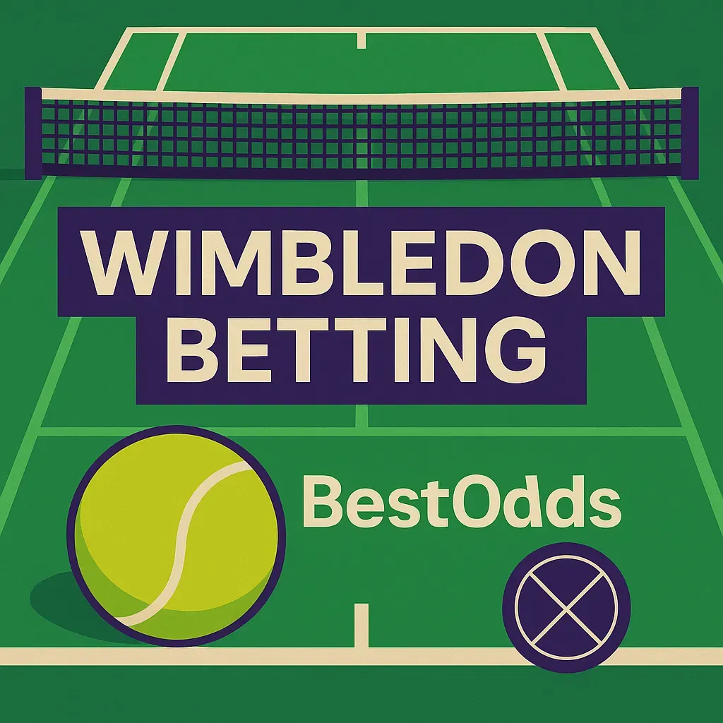 Wimbledon Betting - Banner with tennis elements.