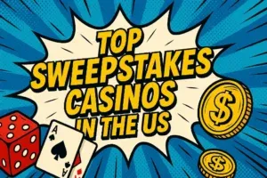 Top Sweepstakes Casinos in the US white on blue background