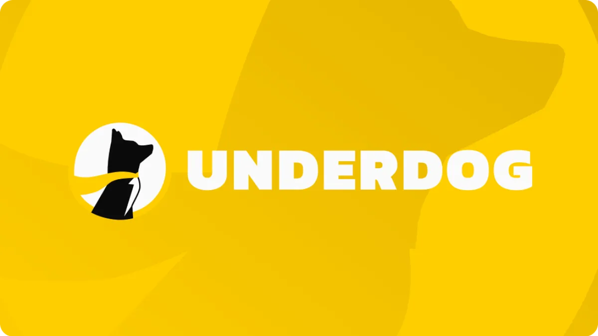 Underdog - Logo with a yellow background.