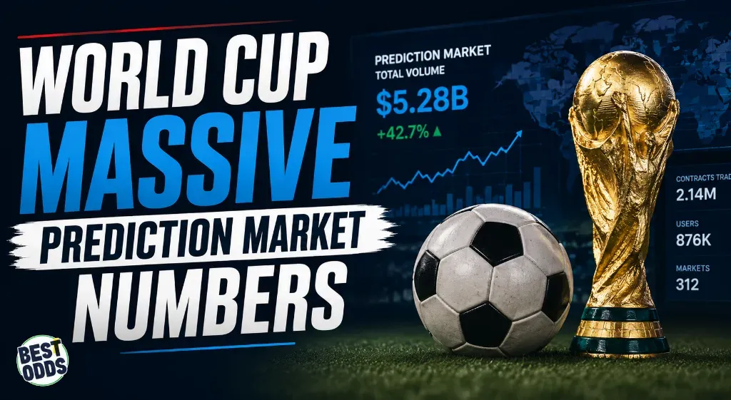 World Cup prediction market banner with stats.