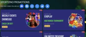 Sportzino - Banner with promotional events showcase.