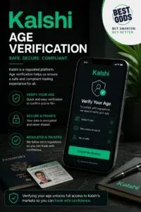 Kalshi - Banner with age verification details.