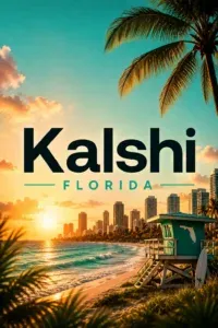 Kalshi - Banner with sunset and beach view.