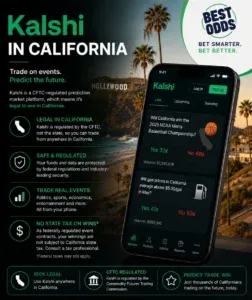 Kalshi - Banner with California landscape and app.