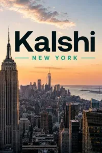Kalshi - Banner with New York skyline at sunset.