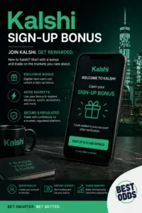Kalshi - Banner with sign-up bonus details.