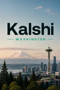 Kalshi - Banner with Seattle skyline and mountains.