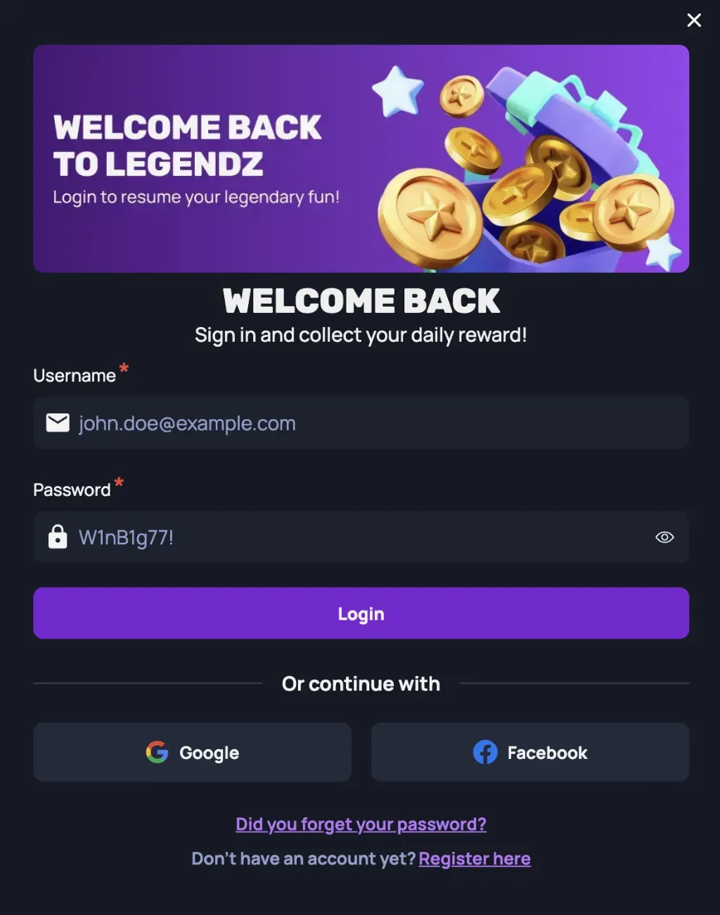 legendz log-in
