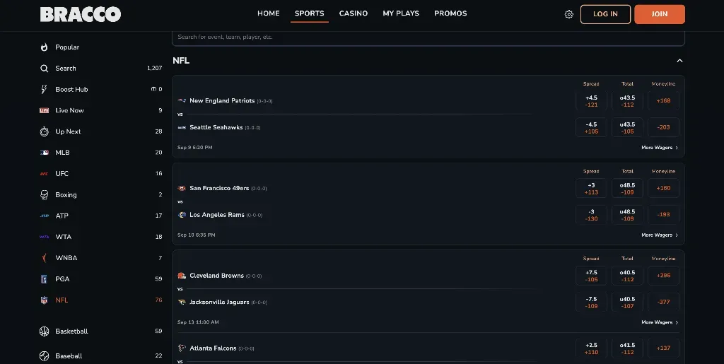PlayBracco Sportsbook Interface